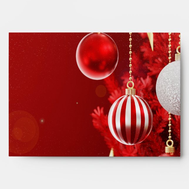 Enveloppe Boules de Noël rouges, arbre (Devant)