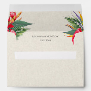 Enveloppe Bouquet de fleurs sur le thème tropical en lin bei
