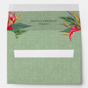 Enveloppe Bouquet de fleurs thème tropical Linen vert