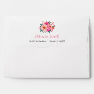 Enveloppe Bouquet Élégant de Fleurs Roses à l'Aquarelle