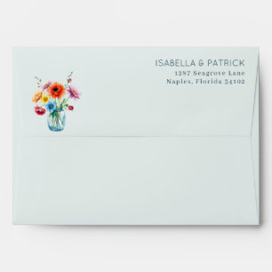 Enveloppe Bouquet floral aquarelle bleu sarcelle serein