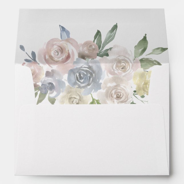 Enveloppe Bouquet floral poussiéreux | Pastel Rose Adresse d (Dos (Bas))