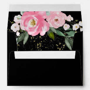 Enveloppe Bouquet floral rose chaud Élégant noir