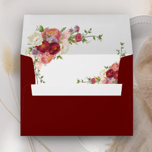 Enveloppe Bouquet floral rouge botanique vintage