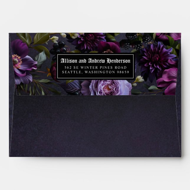 Enveloppe Bouquet romantique et mauve (Dos (Haut rabat))