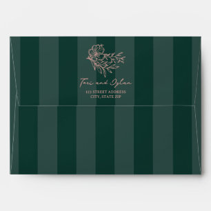 Enveloppe Bouquet rose floral Mariage en bande verte