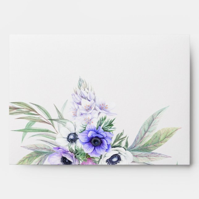 Enveloppe Bouquets Floraux à l'Aquarelle Violet Anémone (Devant)