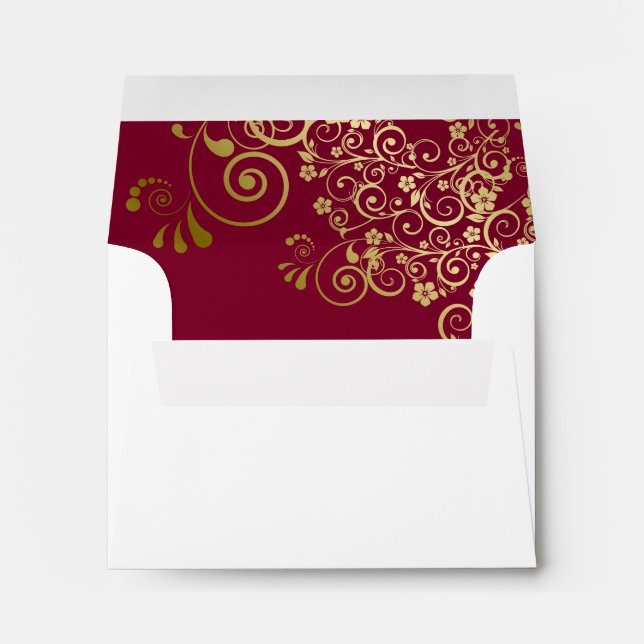 Enveloppe Bourgogne avec dentelle d'or à l'intérieur de mari (Dos (Bas))