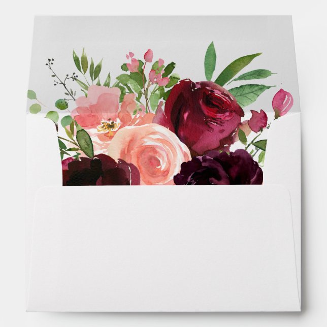Enveloppe Bourgogne & Blush Floral Mariage ou fête (Dos (Bas))
