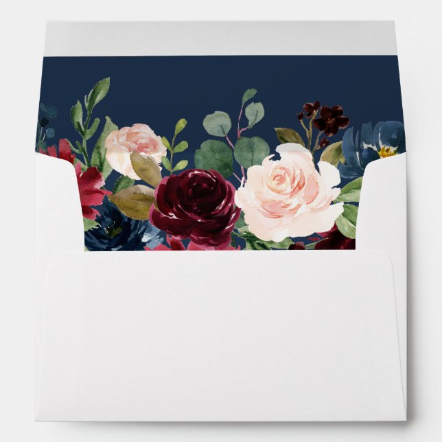 Enveloppe Bourgogne Botanique Floral Navy Bleu pour cartes 5 (Dos (Bas))