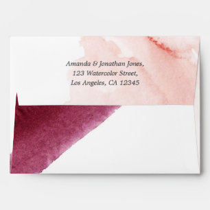 Enveloppe Bourgogne et aquarelle rose