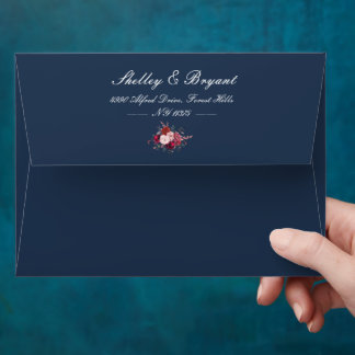 Enveloppe Bourgogne et faire-part de mariage florale rousse