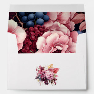Enveloppe Bourgogne et Floral Rose Lavage Mariage