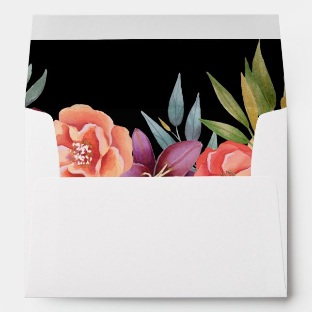 Enveloppe Bourgogne et violet Tropical Floral - Noir 3 (Dos (Bas))