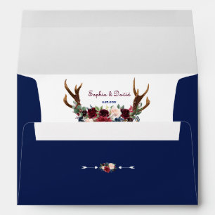 Enveloppe Bourgogne Floral Antlers Royal Navy Blue Mariage
