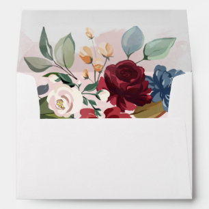 Enveloppe Bourgogne Floral Aquarelle Brouille Fête des marié