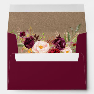 Enveloppe Bourgogne Floral Faire-part de mariage Kraft