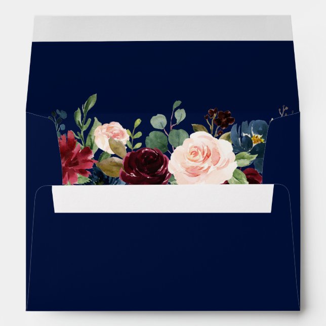 Enveloppe Bourgogne Floral Mariage Blue Invitation (Dos (Bas))