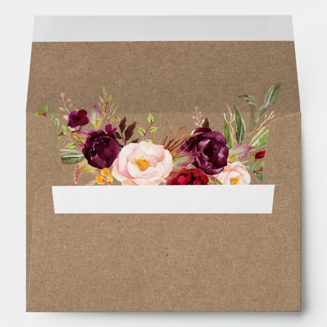 Enveloppe Bourgogne Floral Mariage Kraft Invitation (Dos (Bas))