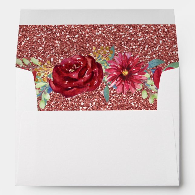 Enveloppe Bourgogne Floral Rose Fête des mariées Parties sci (Dos (Bas))