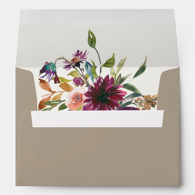 Enveloppe Bourgogne Floral Simple Elegant Or (Dos (Bas))