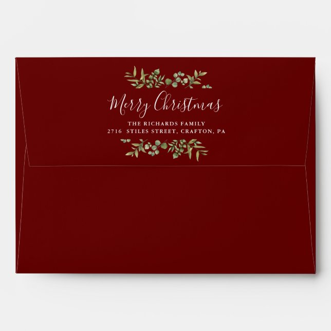 Enveloppe Bourgogne Joyeux Noël Vert Retour Adresse (Dos (Haut rabat))