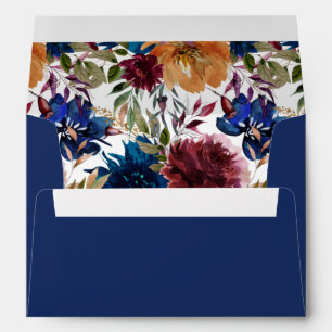 Enveloppe Bourgogne & Marine Orange Fall Floral - Bleu