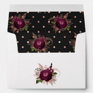 Enveloppe Bourgogne - Marsala et Rose Gold Floral Mariage