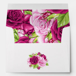 Enveloppe Bourgogne prune et floral rose saumon