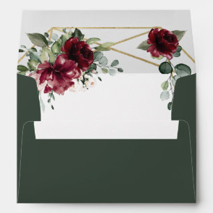 Enveloppe Bourgogne Rouge Bleu Or Mariage géométrique de ver