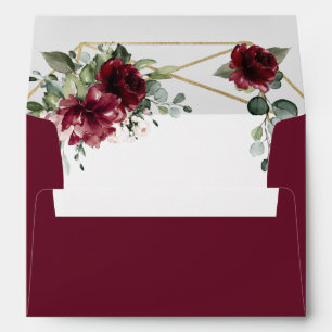 Enveloppe Bourgogne Rouge Bleu Or Mariage géométrique de ver