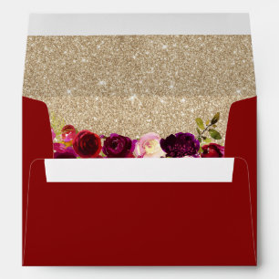 Enveloppe Bourgogne Rouge Floral moderne or Parties scintill