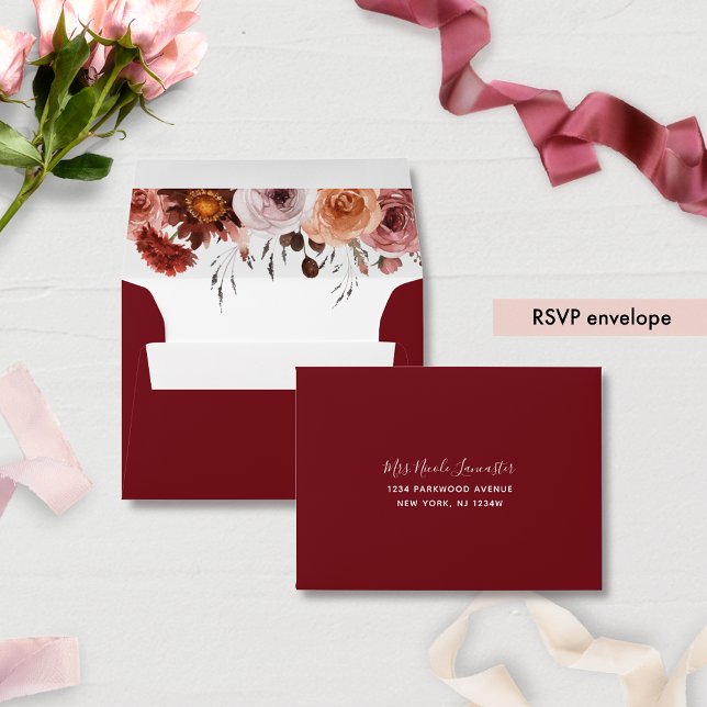 Enveloppe Bourgogne s'est adressé à RSVP, Bourgogne Blush Fl (Créateur téléchargé)