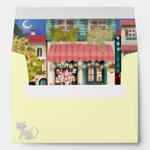 Enveloppe Boutique Café rose avec chatons