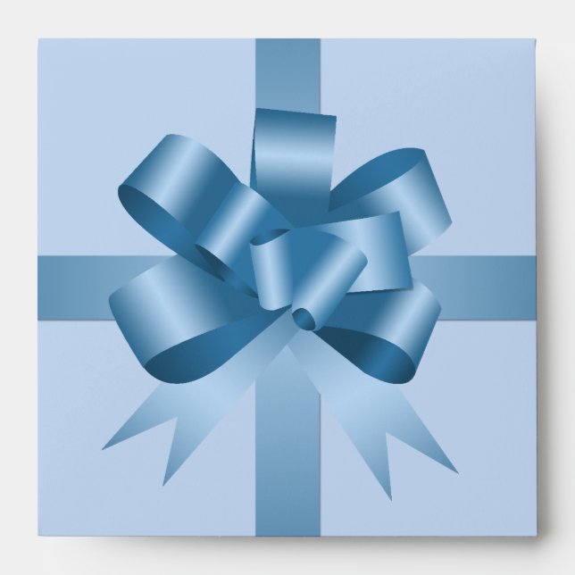Enveloppe Bouton bleu satin ruban fête cadeau carré CD (Devant)