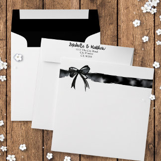Enveloppe Bow moderne noir et blanc aquarelle Mariage chic