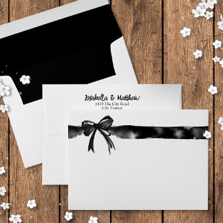 Enveloppe Bow moderne noir et blanc aquarelle Mariage chic