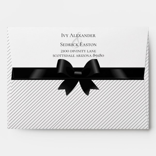 Enveloppe Bow noir et Faire-part de mariage blanc en bande (Dos (Haut rabat))