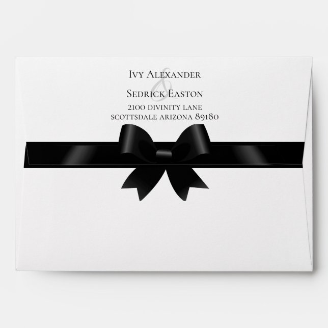 Enveloppe Bow noir et Faire-part de mariage classique blanch (Dos (Haut rabat))