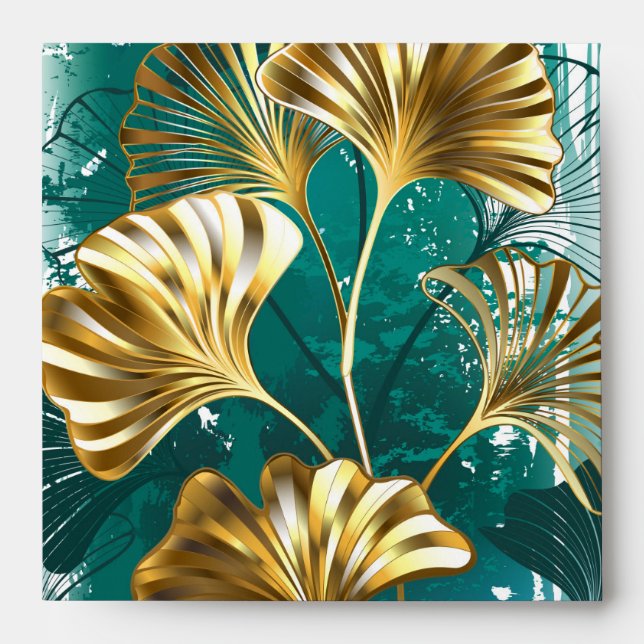 Enveloppe Branche avec Feuilles d'or Ginko Biloba (Devant)