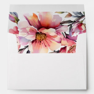 Enveloppe Branche de rhododendron fleurs rose pêche mariage