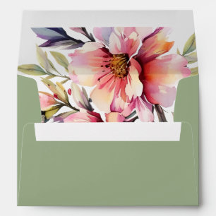 Enveloppe Branche de rhododendron fleurs rose pêche mariage