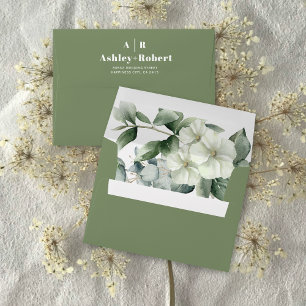Enveloppe Branche Eucalyptus et fleurs blanches mariage