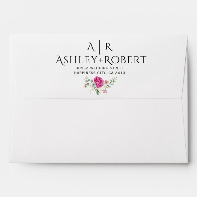 Enveloppe Branche Eucalyptus rose fleurs mariage (Dos (Haut rabat))