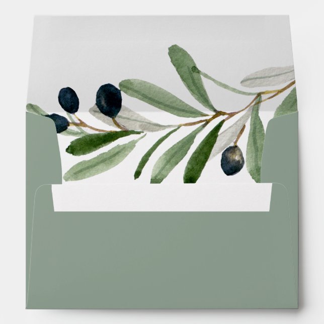 Enveloppe Branche Olive moderne Faire-part de mariage vert (Dos (Bas))