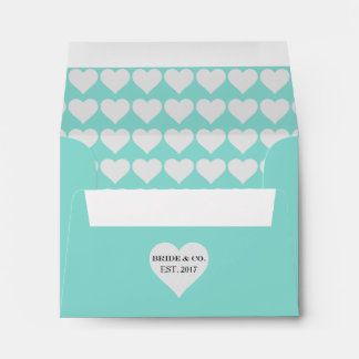 Enveloppe BRIDE Turquoise Blue & Silver Hearts Douche Party