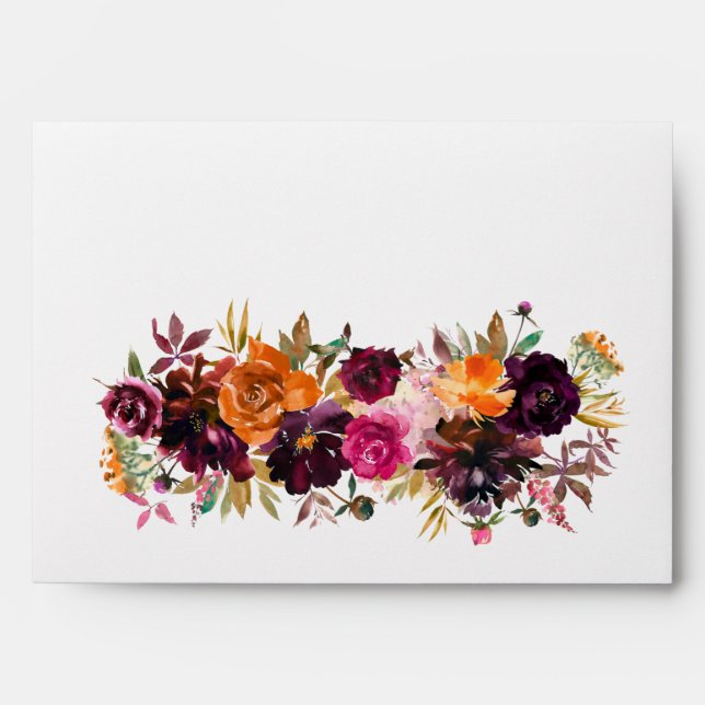 Enveloppe Bright Fall Floral Orange Bourgogne Rose pivoines (Devant)