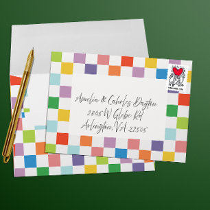 Enveloppe Bright Rainbow Checkboard Fun Party