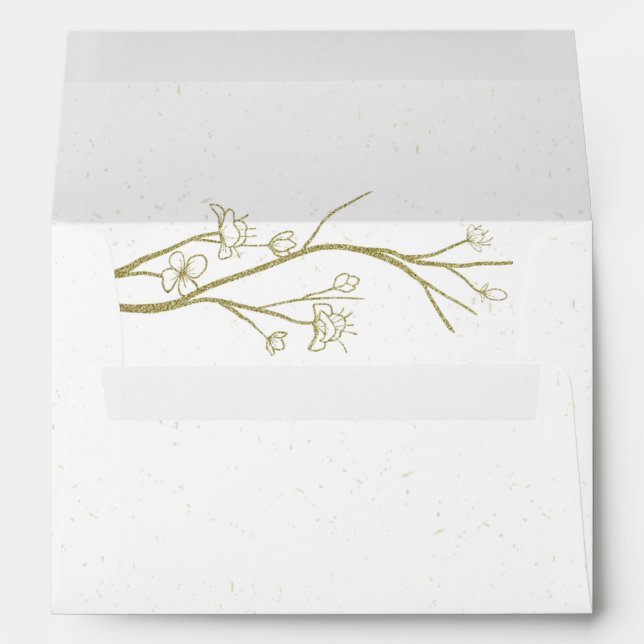 Enveloppe brindille or avec fleurs mariage blanc (Dos (Bas))