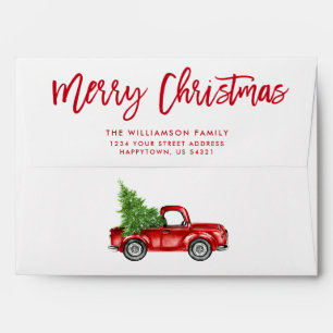 Enveloppe Brochure rouge Script Camion Vintage de Noël